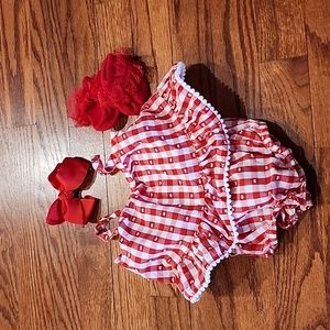 New Cat & Jack 0 to 3 month. 2 piece with red lace socks & bow clip.